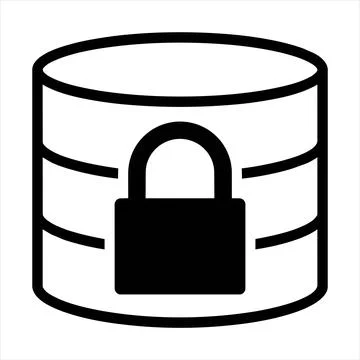 Secured database storage encryption padlock icon 8K ultra quality with databa 库存插图
