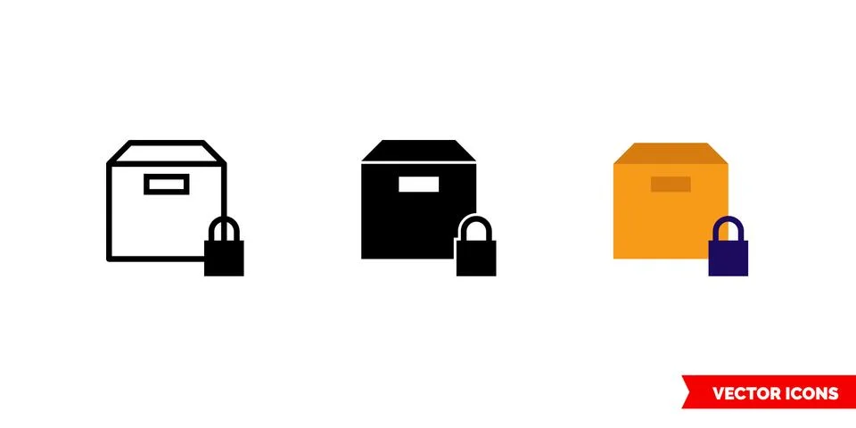 Secured delivery icon of 3 types color, black and white, outline. Isolated ve Stock Illustration