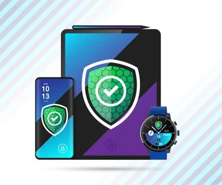 Secured Devices Safe Shield Illustration Vector Stock Illustration