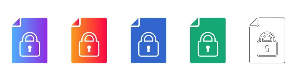 Secured Document and Encrypted File Icons Stock Illustration