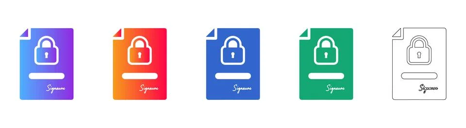 Secured Document File Icons in Vibrant Gradient Styles Stock Illustration