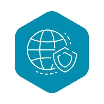 Secured global data icon, outline style Stock-Illustration