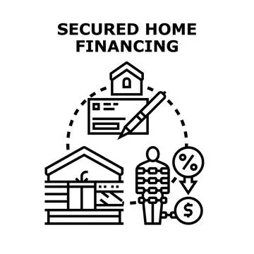 Secured home financing process with mortgage loan and property Illustrazione stock