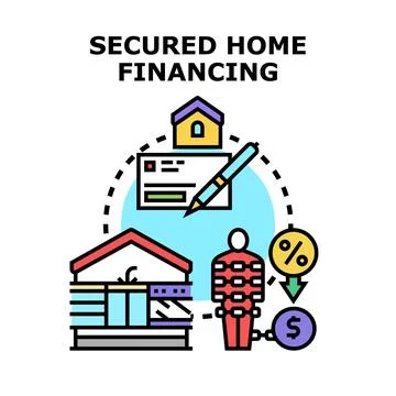 Secured home financing process with mortgage loan and property Illustrazione stock