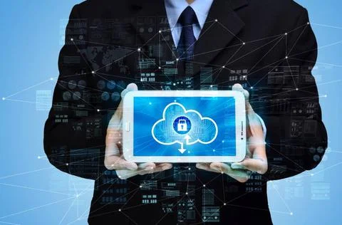 Secured internet cloud computing concept Businessman showing secured inte... 스톡 사진