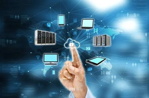  Secured Internet cloud server concept Businessman hand selecting a secure... 스톡 사진