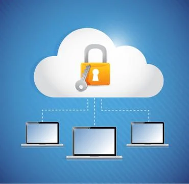 Secured laptop and cloud storage connection. Stock Illustration