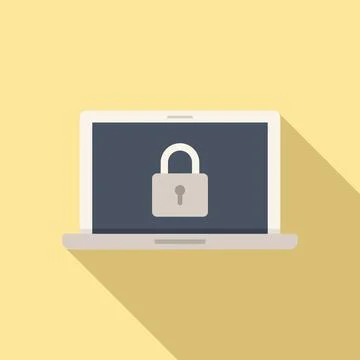 Secured laptop icon flat . Computer data Illustrazione stock