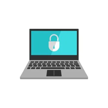 Secured laptop icon, flat style Stock-Illustration