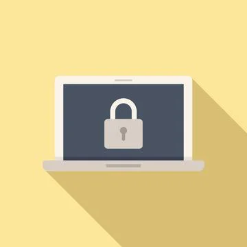 Secured laptop icon flat vector. Computer data Stock Illustration