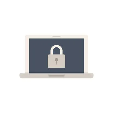 Secured laptop icon flat vector. Computer data 库存插图
