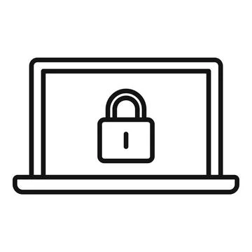 Secured laptop icon outline . Computer data 스톡 일러스트