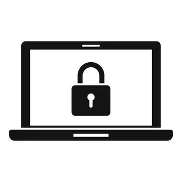 Secured laptop icon simple vector. Computer data Stock Illustration