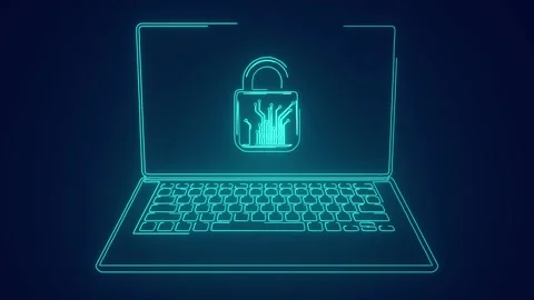 Secured laptop with padlock firewall protected data security animation Stock Footage 241836859