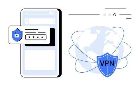Secured Mobile Access with VPN and Password Protection for Online Privacy Stock Illustration