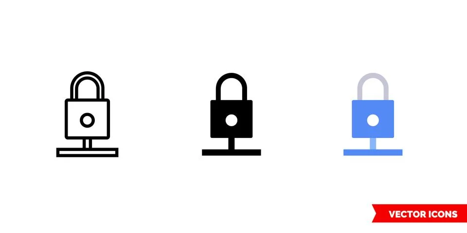 Secured network icon of 3 types color, black and white, outline. Isolated vec Stock Illustration