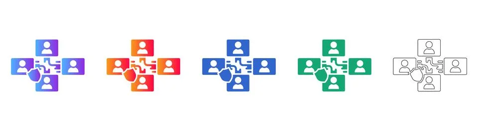 Secured Network Team Collaboration Icon Set Stock Illustration