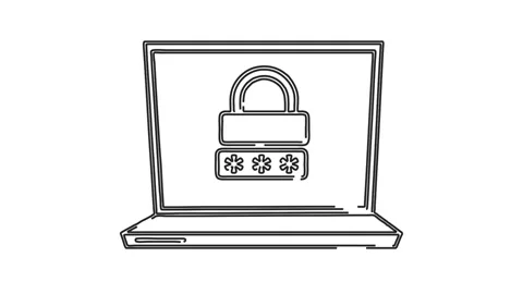 Secured padlock encryption laptop device from hackers cybersecurity animation Stock Footage 264960496