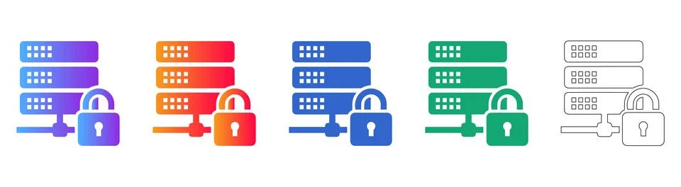 Secured Server Network Icons 库存插图
