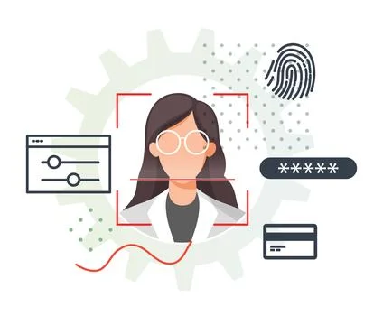 Secured Services with Face Detection Technology and 2 Factor Authentication.. Stock Illustration