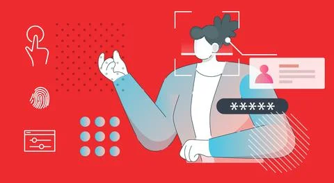 Secured Services with Face Detection Technology and 2 Factor Authentication.. Stock Illustration