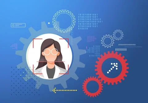 Secured Services with Face Detection Technology and 2 Factor Authentication.. Stock Illustration