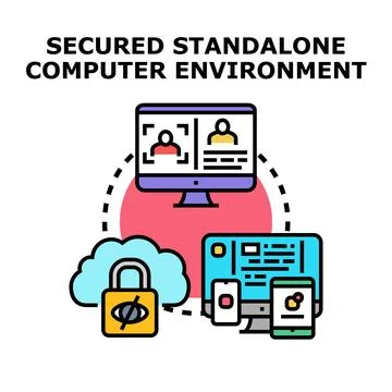 Secured standalone computer environment protecting connected devices Stock Illustration