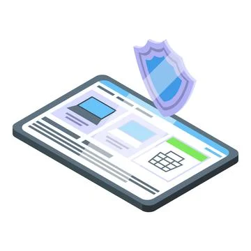 Secured tablet icon isometric vector. Laptop code イラスト素材
