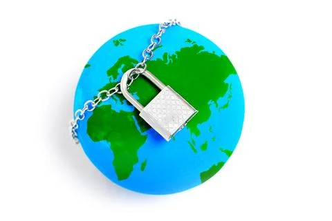 Secured World: Globe Bound by Chain and Padlock Stock Photos