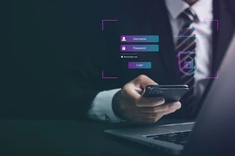 Securely access personal financial data with a futuristic biometric fingerprint Stock Photos