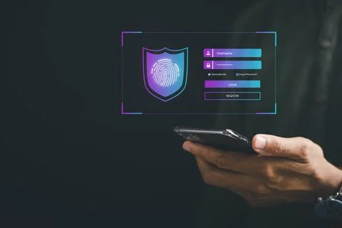 Securely access personal financial data with a futuristic biometric fingerprint Stock Photos