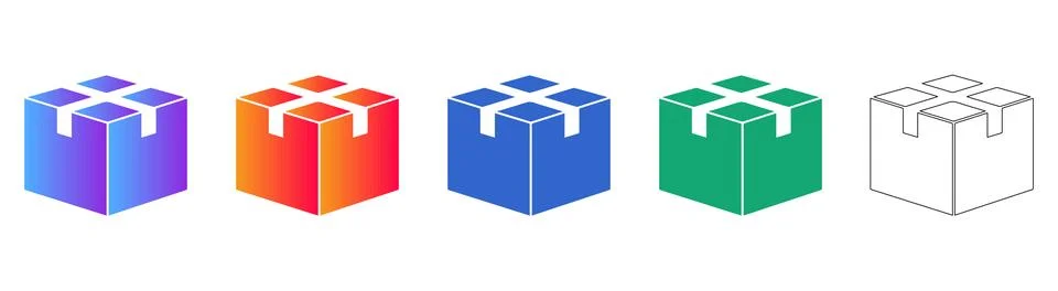Securely Taped Package Box Icon Set (Isometric) Ilustração Stock