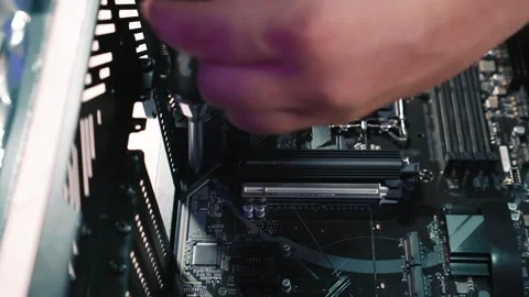 Securing bolt in top left corner of computer motherboard 库存影片 328985576