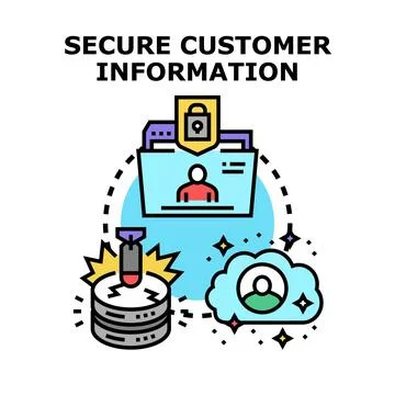 Securing customer data from cyber attacks and data breaches Stock Illustration