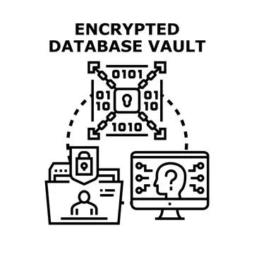 Securing digital data with encrypted database vault concept Illustrazione stock