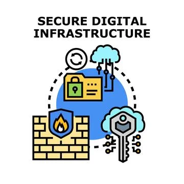 Securing digital infrastructure and data protection concept Stock Illustration