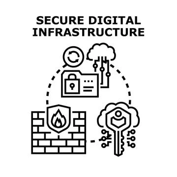 Securing digital infrastructure and data protection concept Stock Illustration