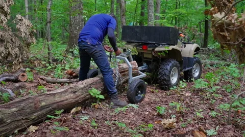 Securing the Load: Preparing Timber for ATV Transport Video stock 321369046