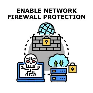 Securing network firewall protection against cyber attack Stock Illustration