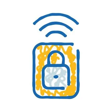 Securing wireless network connection with padlock icon drawing Stockillustratie