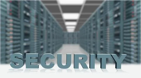 SECURITY - 3D letters in front server room background - 3D rendering Stock Illustration