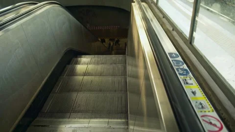 Security Adverts on Rolling Stairs Side Handle Video stock 216187682