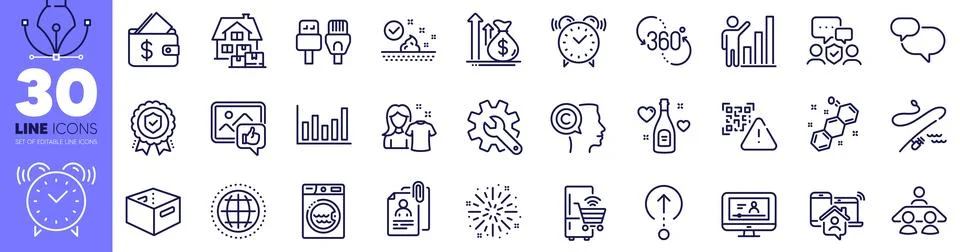 Security agency, Interview documents and Skin care line icons pack. For web app Illustrazione stock