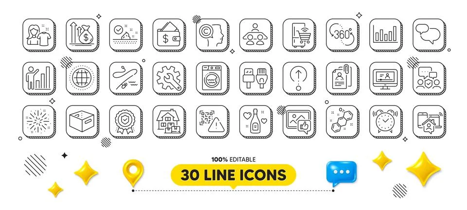Security agency, Interview documents and Skin care line icons pack. For web app 库存插图