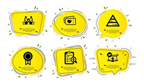 Security agency, Love tickets and Accounting report icons set. Pyramid chart Stock Illustration