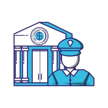 Security agent with bank building Ilustración de archivo