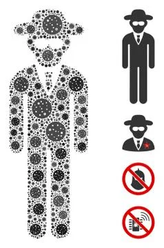 Security Agent Collage of Covid Virus Items 스톡 일러스트