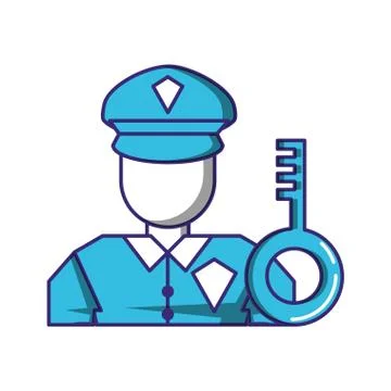Security agent with key door Illustrazione stock