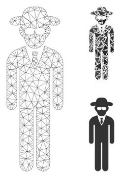 Security Agent Vector Mesh 2D Model and Triangle Mosaic Icon Stock Illustration