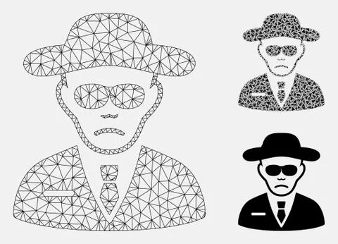 Security Agent Vector Mesh Carcass Model and Triangle Mosaic Icon Illustrazione stock